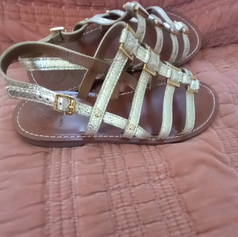 Tory Burch Metallic Gold Strappy Gladiator Sandals